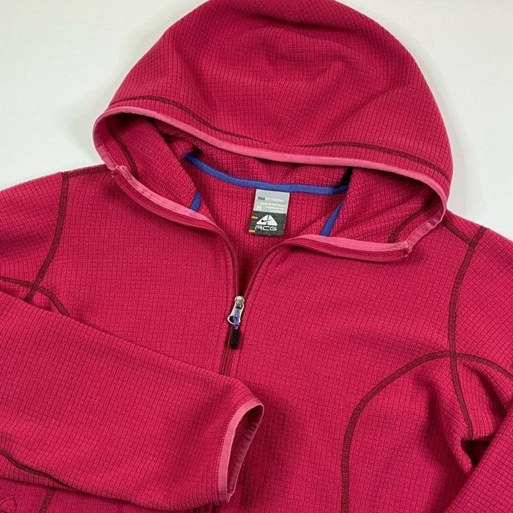 Nike ACG Therma-Fit Hoodie Womens M‎ Hot Pink Zip Up Waffle Fleece Sweatshirt